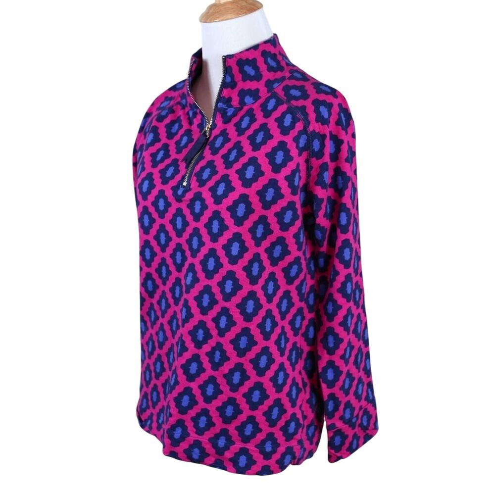Mud Pie 1/4 Zip Pink Blue Geometric Pullover Lightweight Sweatshirt Size Small